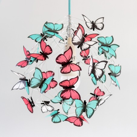 Pendant lamp chandelier with teal white butterfly